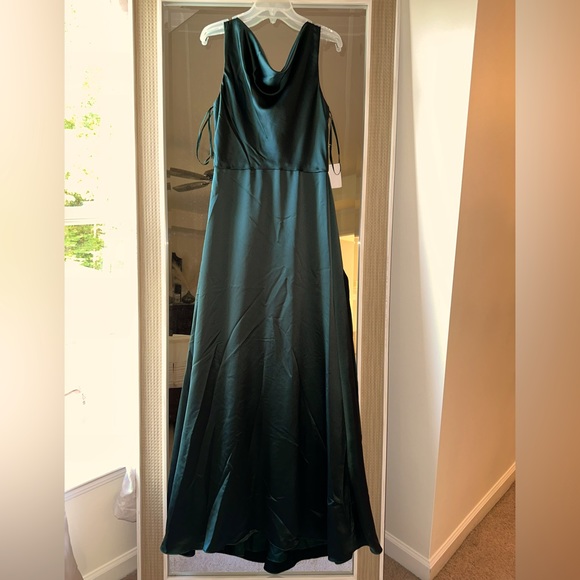 AMSALE Hunter green bridesmaid satin dress - Picture 1 of 7